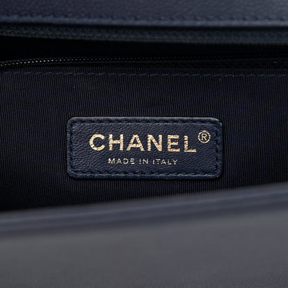 Chanel Caviar Quilted New Medium Boy Flap Dark Navy Blue 6 of 11