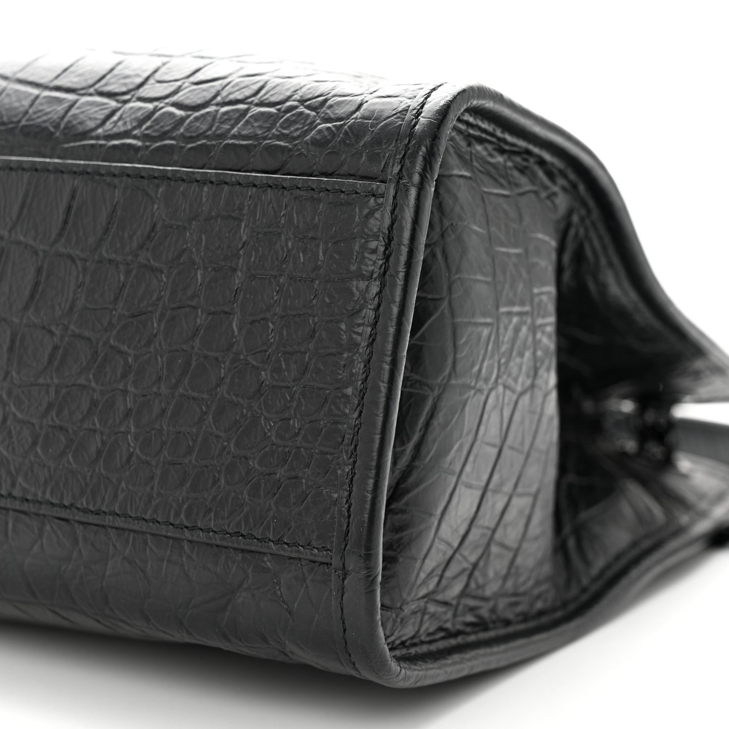Calfskin Crocodile Embossed Monogram Medium Niki Shopping Bag Black