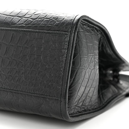 Saint Laurent Calfskin Crocodile Embossed Monogram Medium Niki Shopping Bag Black 10 of 11