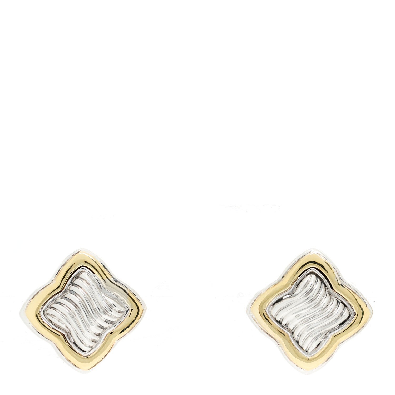 David Yurman Sterling Silver 18K Yellow Gold Quatrefoil Earrings 1 of 4