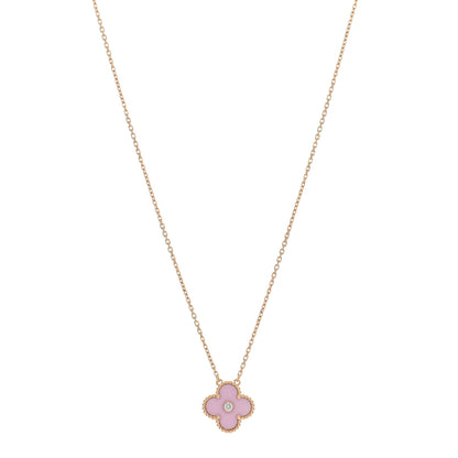 Van Cleef & Arpels VAN CLEEF & ARPELS 18K Rose Gold Diamond Pink Porcelain Vintage Alhambra Pendant Necklace 1 of 4
