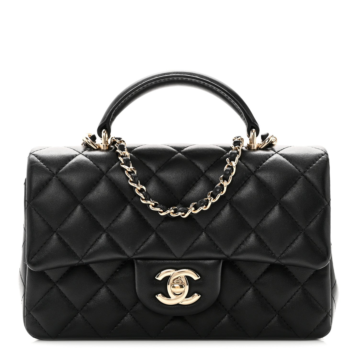 Chanel Lambskin Quilted Mini Top Handle Rectangular Flap Black 1 of 11