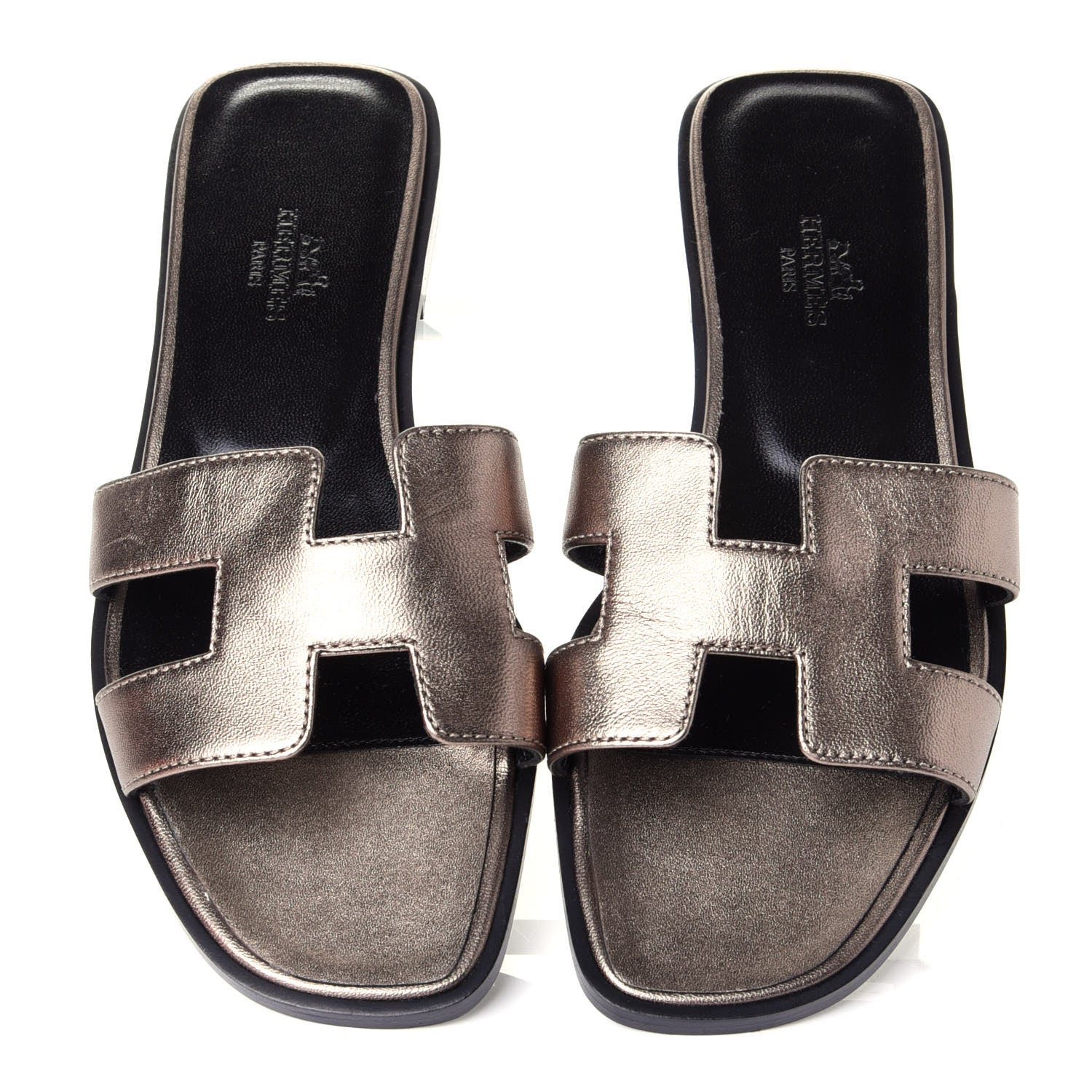 Hermes Metallic Calfskin Oran Sandals 35.5 Mordore 5 of 9