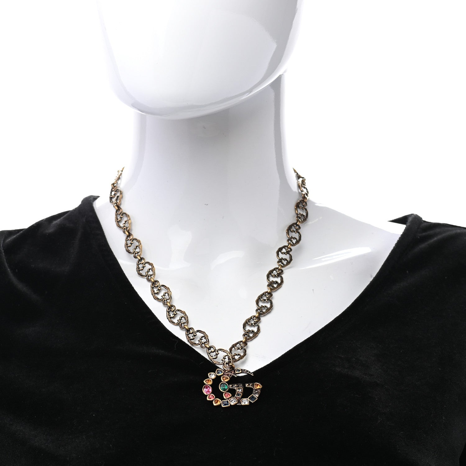 Gucci Crystal Marmont Necklace Aged Gold Multicolor 2 of 6