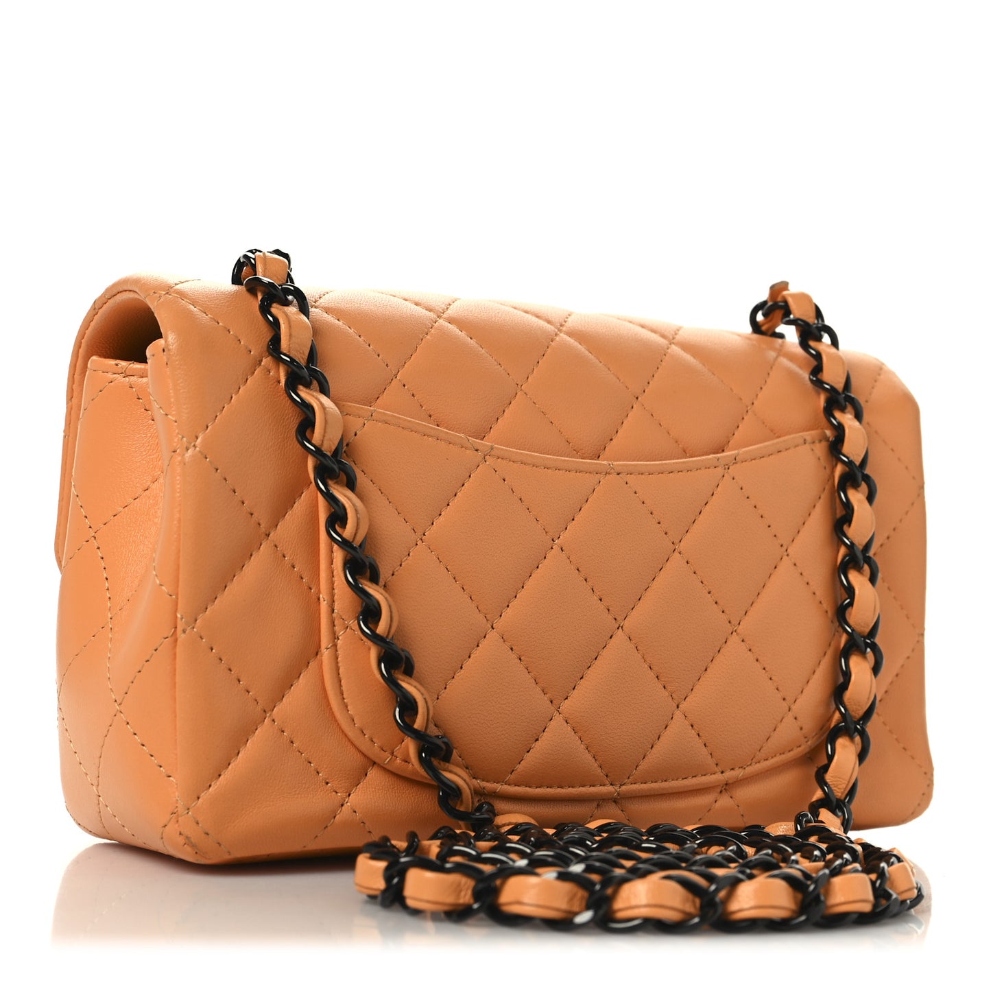 Lambskin Quilted Mini Rectangular Flap Orange
