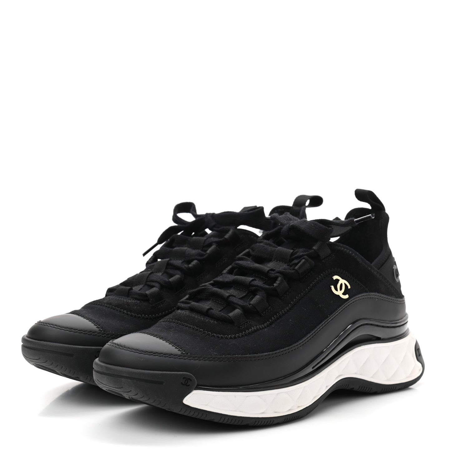 Velvet Calfskin Mixed Fibers CC Sneakers 40 Black