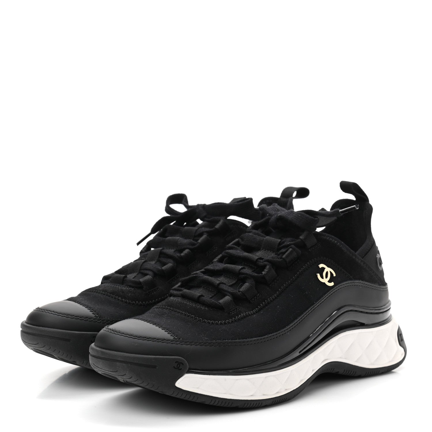 Chanel Velvet Calfskin Mixed Fibers CC Sneakers 40 Black 3 of 8