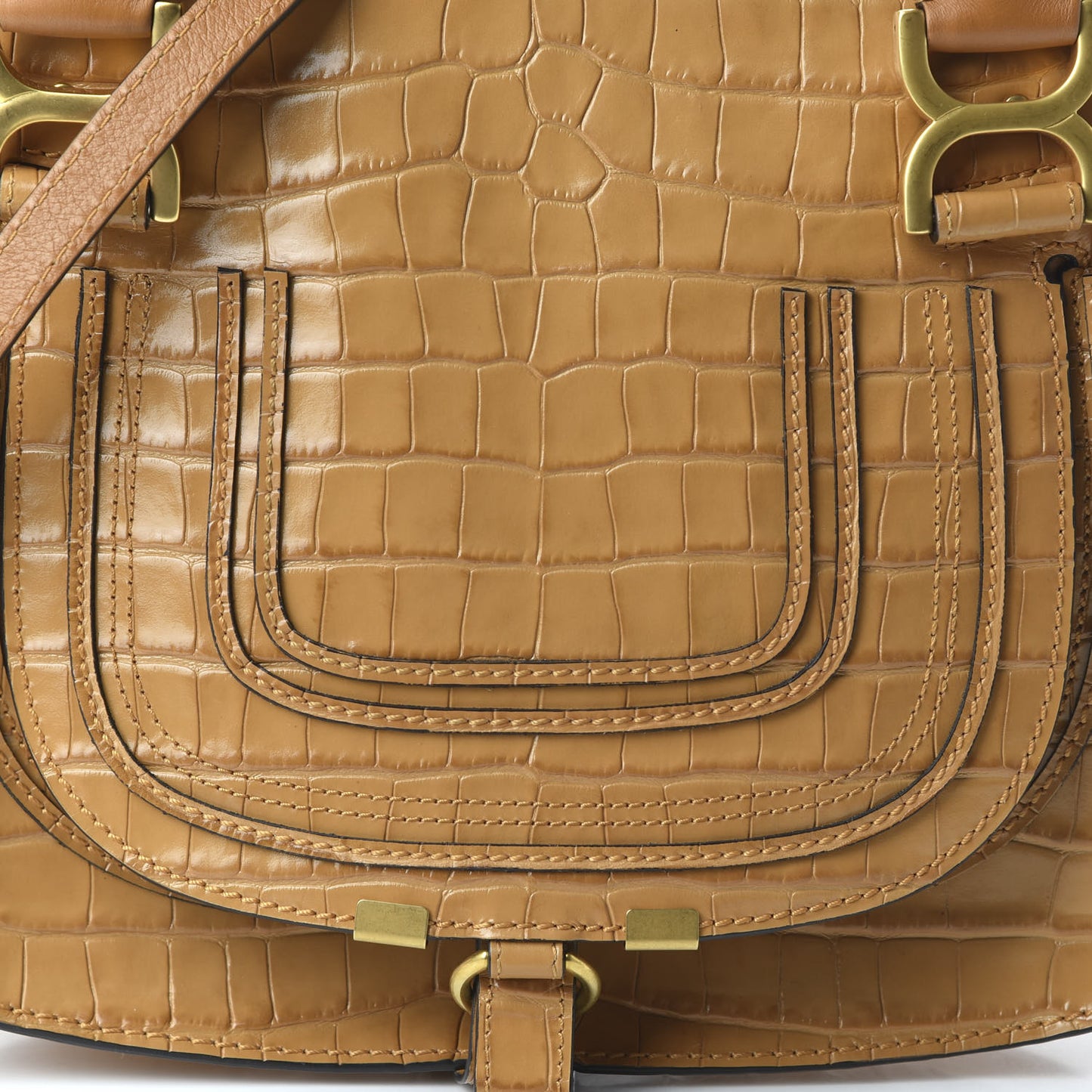Calfskin Crocodile Embossed Small Marcie Satchel Autumnal Brown