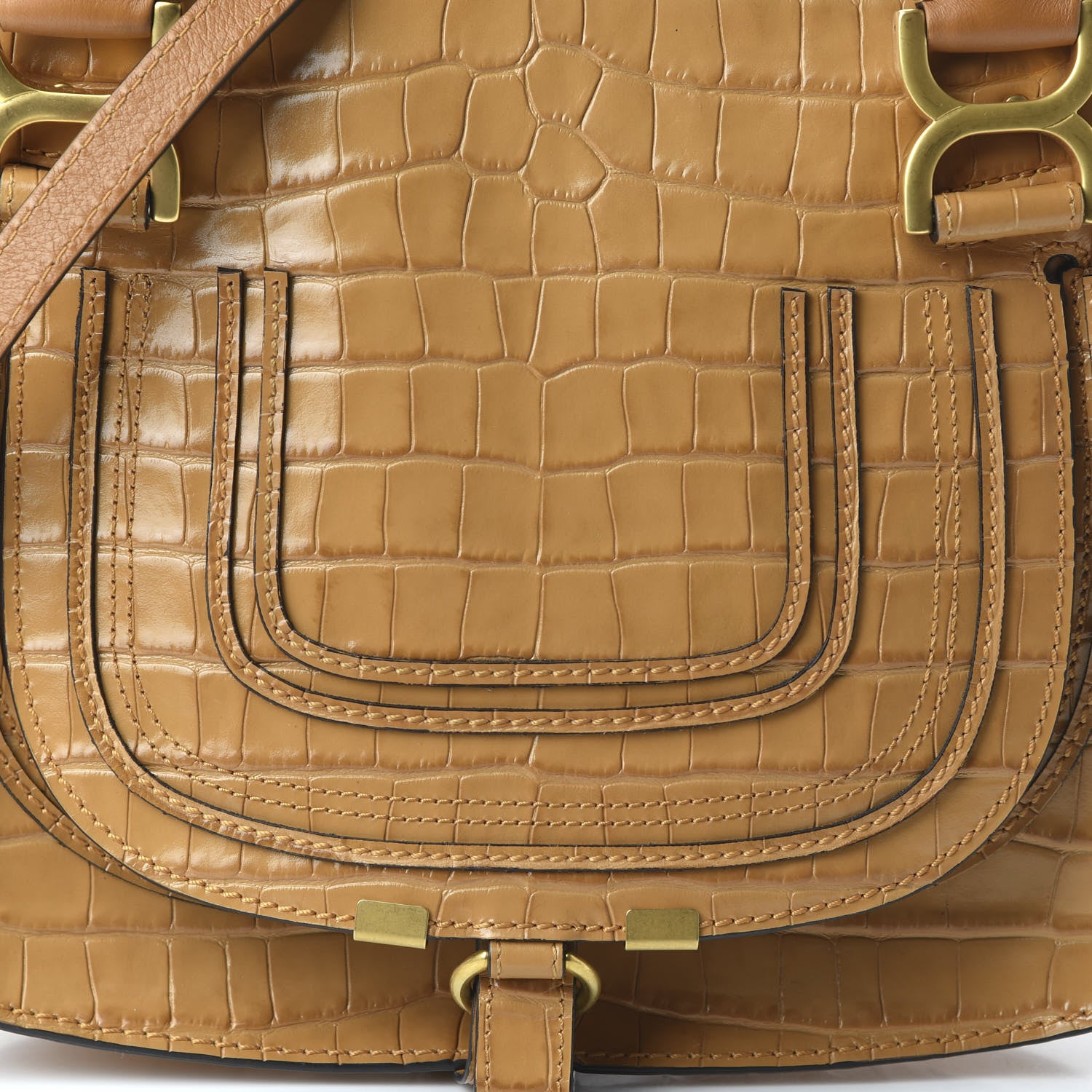 Chloe Calfskin Crocodile Embossed Small Marcie Satchel Autumnal Brown 10 of 10