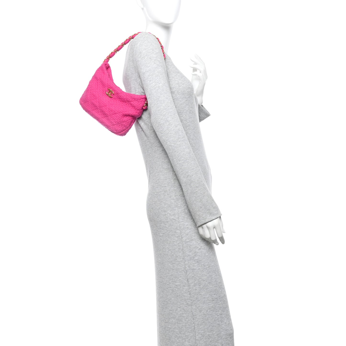 Cashmere Tweed Quilted CC Links Hobo Fuchsia