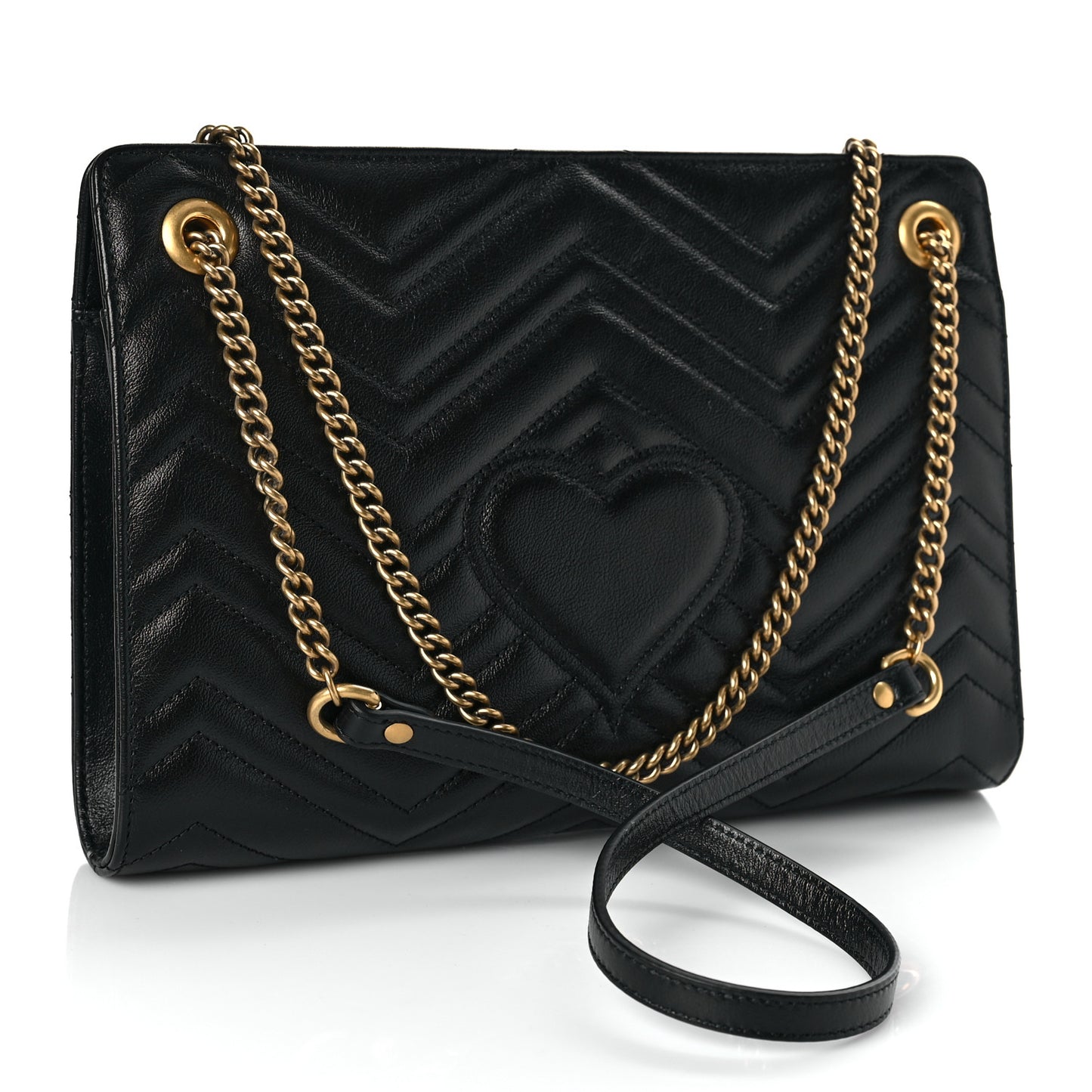 Azalea Calfskin Matelasse Heart Medium GG Marmont Slim Shoulder Bag Black