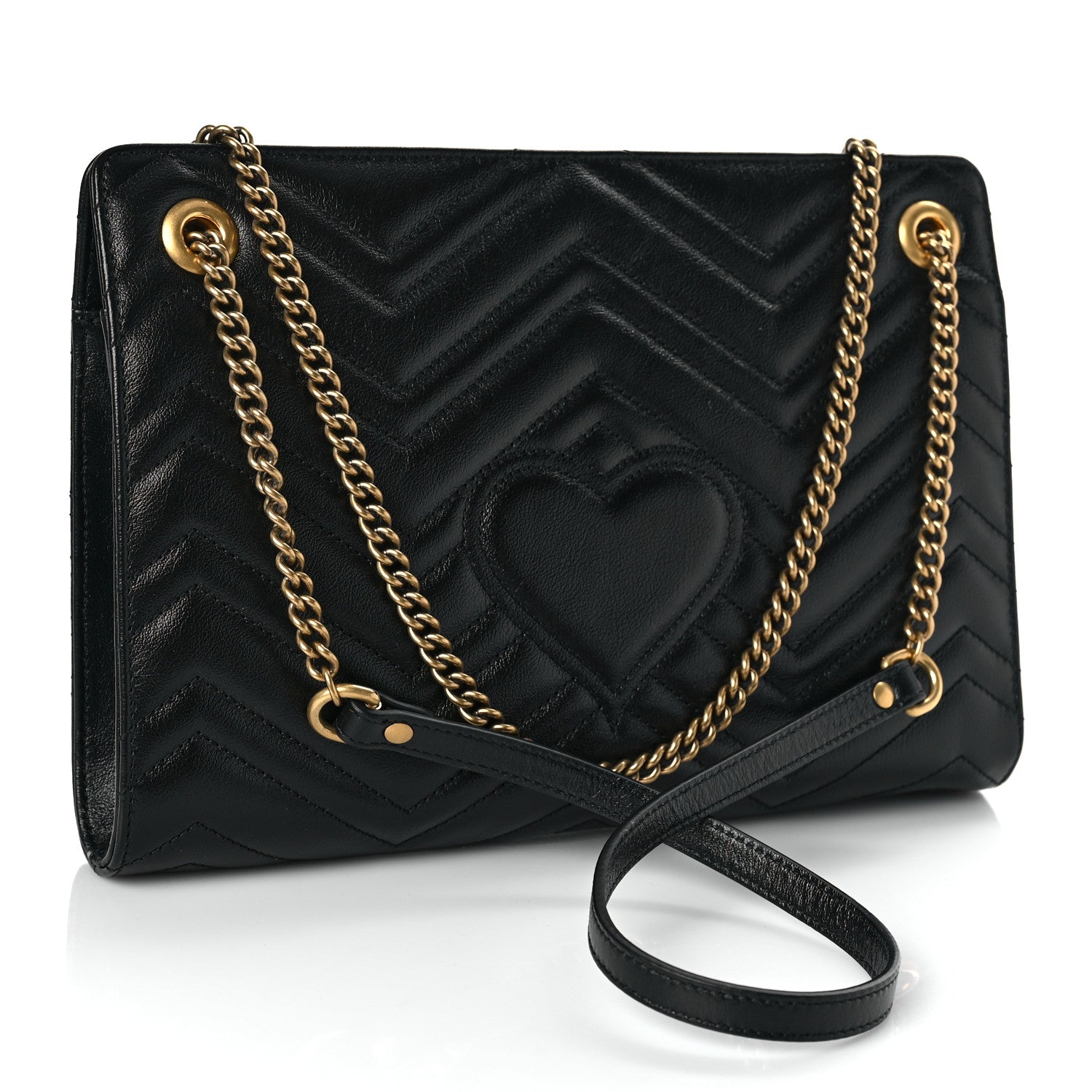 Gucci Azalea Calfskin Matelasse Heart Medium GG Marmont Slim Shoulder Bag Black 3 of 9