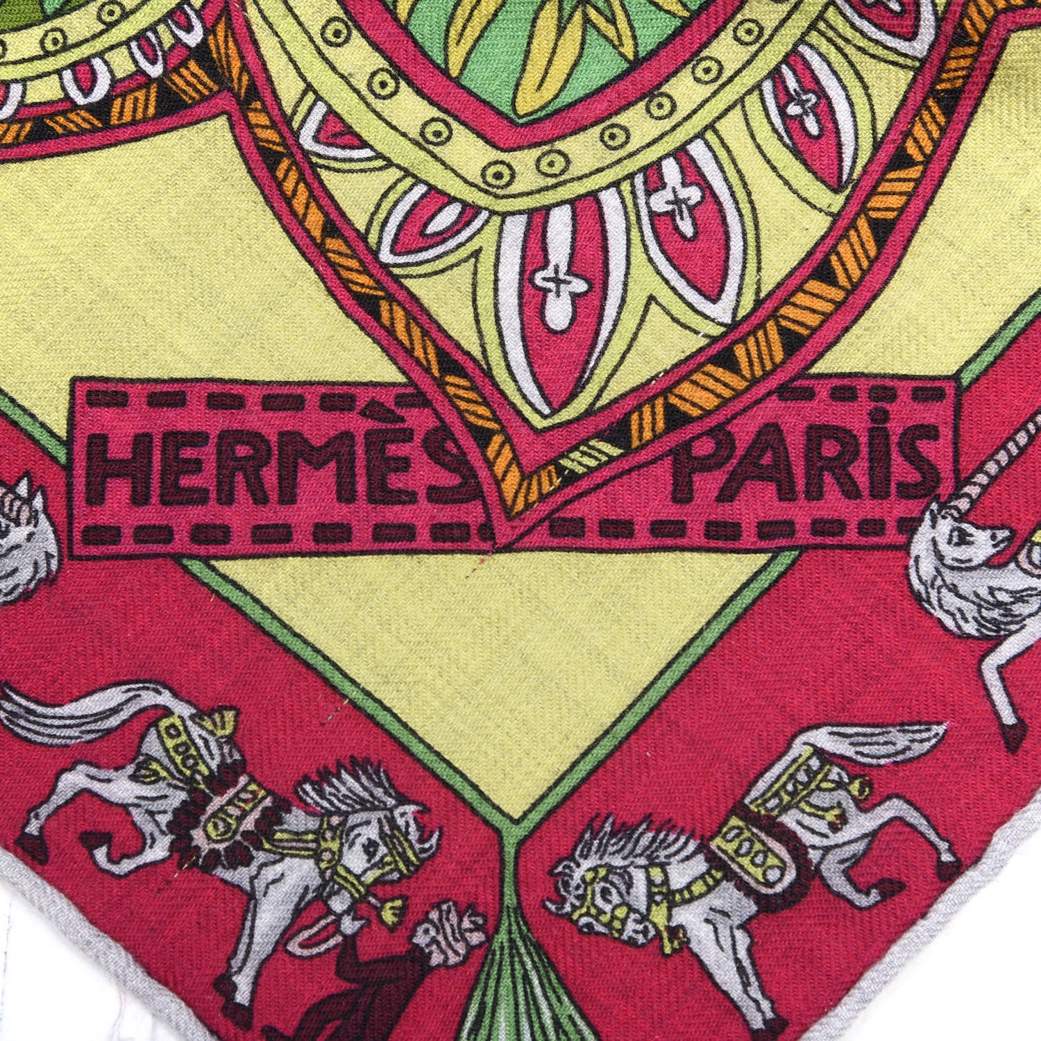 Hermes Cashmere Silk Le Jardin De La Maharani Shawl 140 Jaune Anis Fuchsia Vert 3 of 6