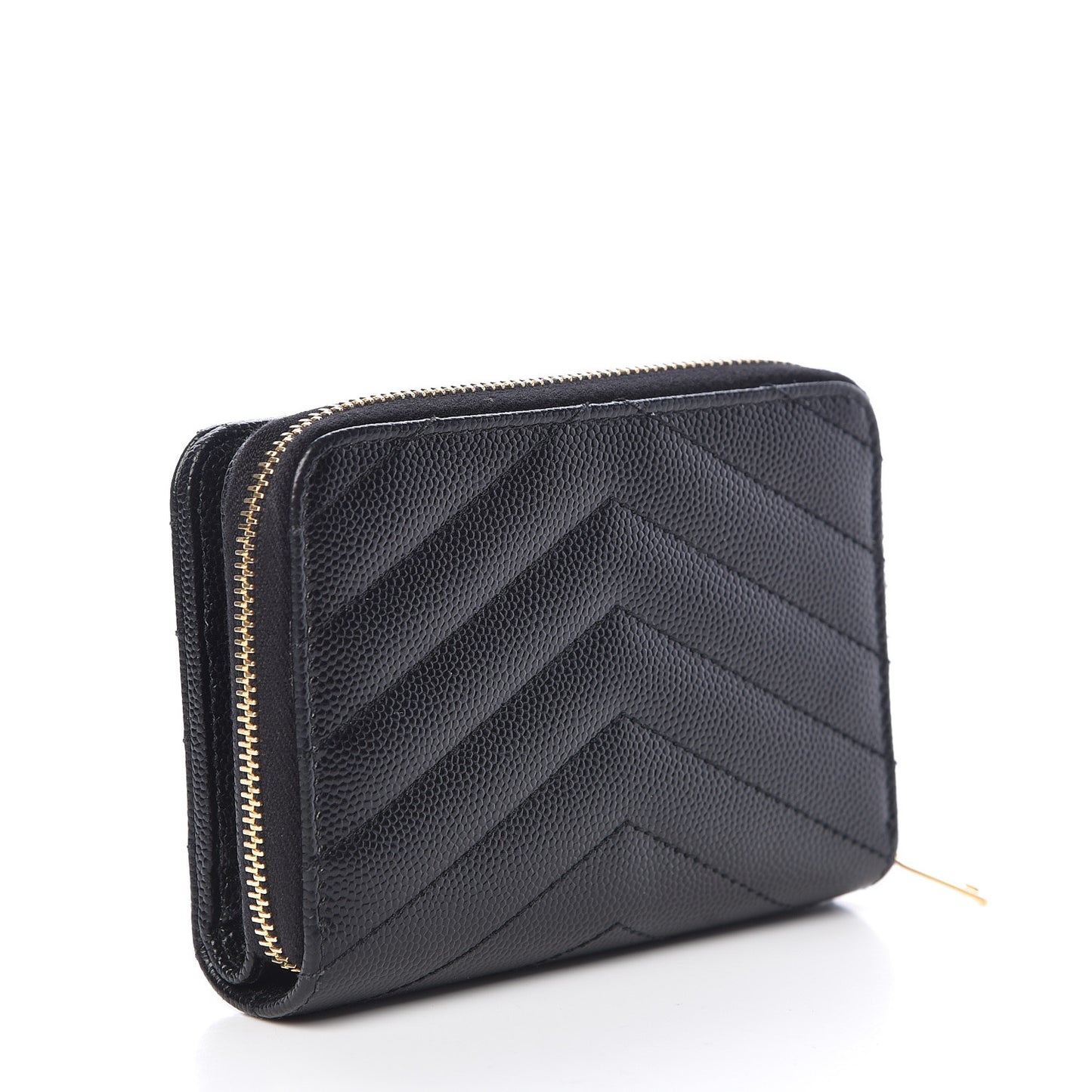 Grain De Poudre Matelasse Chevron Monogram Compact Zip Around Wallet Black