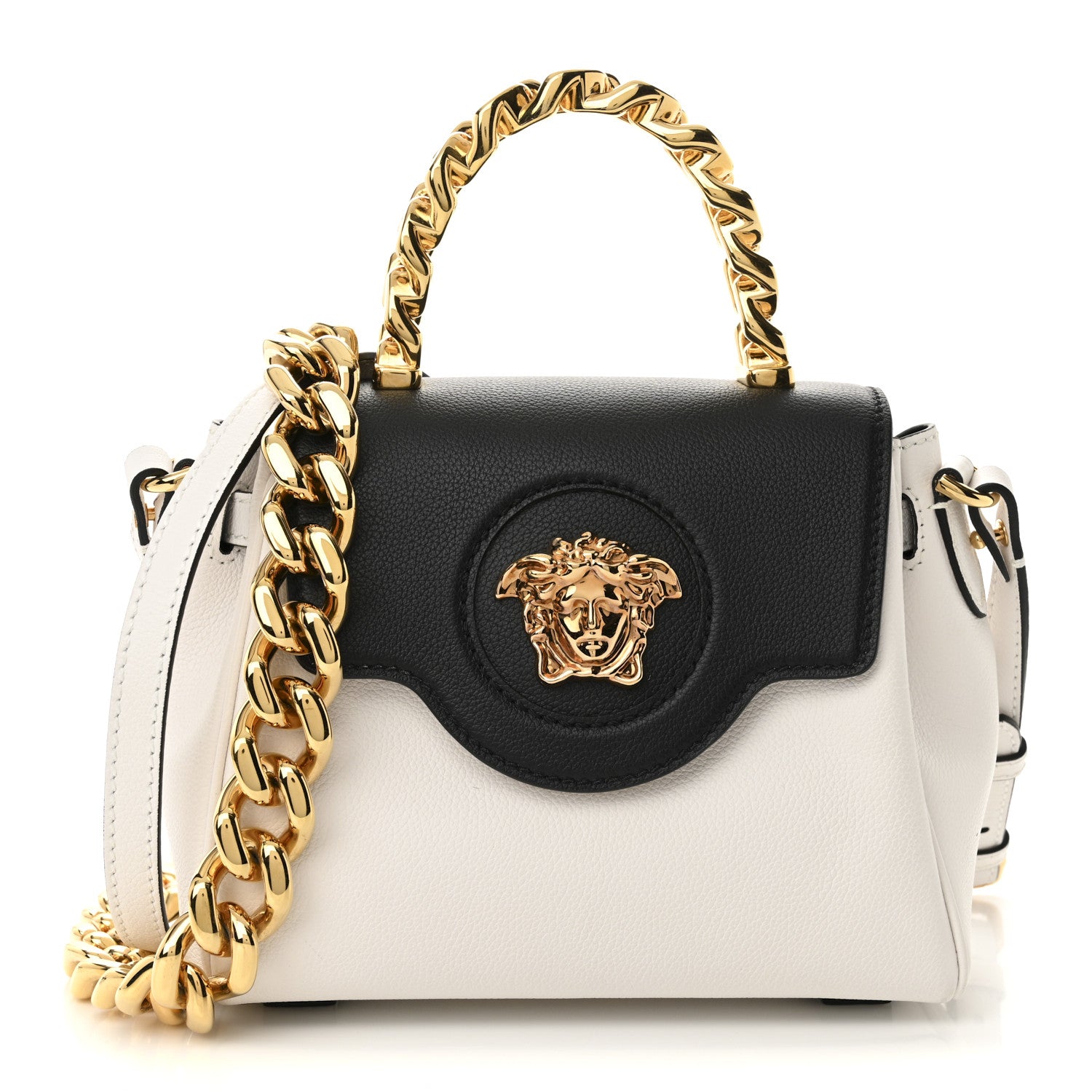 Versace Grained Calfskin Small La Medusa Top Handle Bag Black White 1 of 9