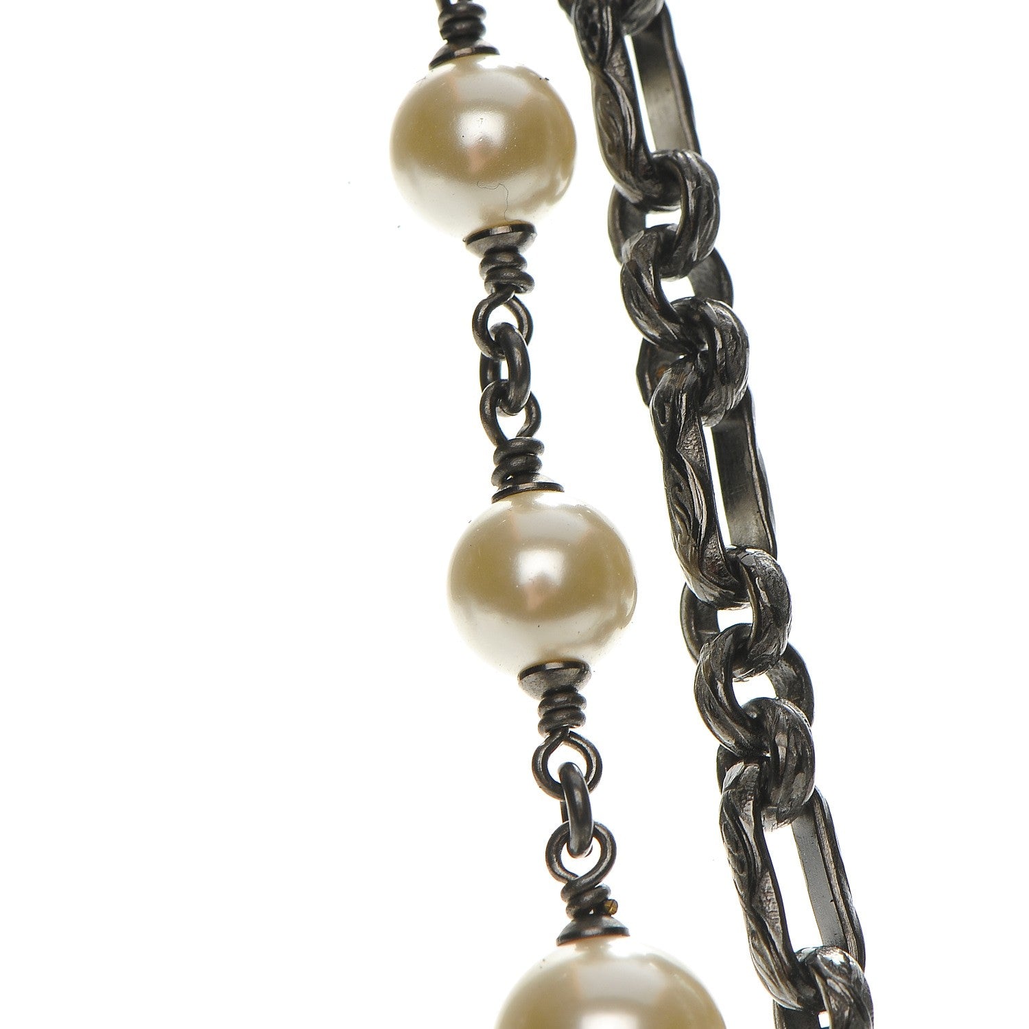 Chanel Pearl Crystal CC Double Strand Necklace Ruthenium 4 of 7