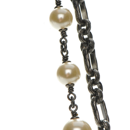 Chanel Pearl Crystal CC Double Strand Necklace Ruthenium 4 of 7