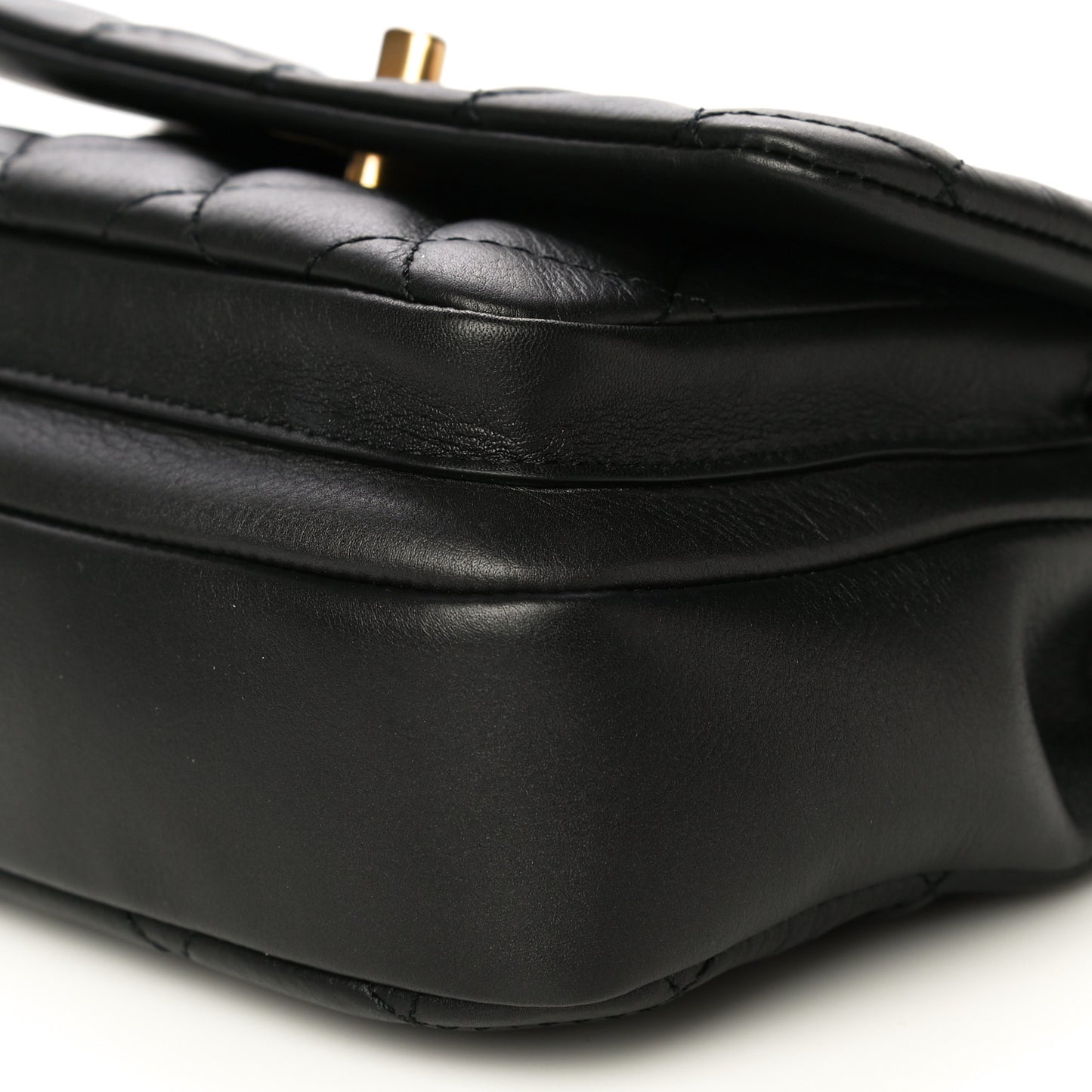 Calfskin Quilted Top Handle Flap Black
