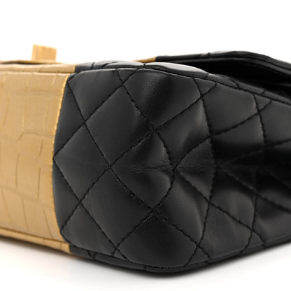 Chanel Lambskin Metallic Calfskin Crocodile Embossed 2.55 Reissue 225 Flap Black Gold 10 of 12