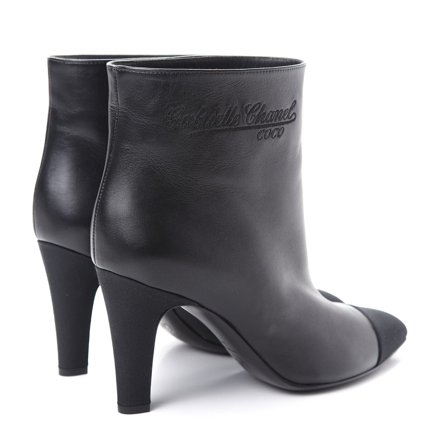 Lambskin Grosgrain Cap Toe Short Ankle Boots 37.5 Black