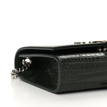 Saint Laurent Calfskin Crocodile Embossed Small Classic Monogram Kate Tassel Satchel Dark Green 7 of 8