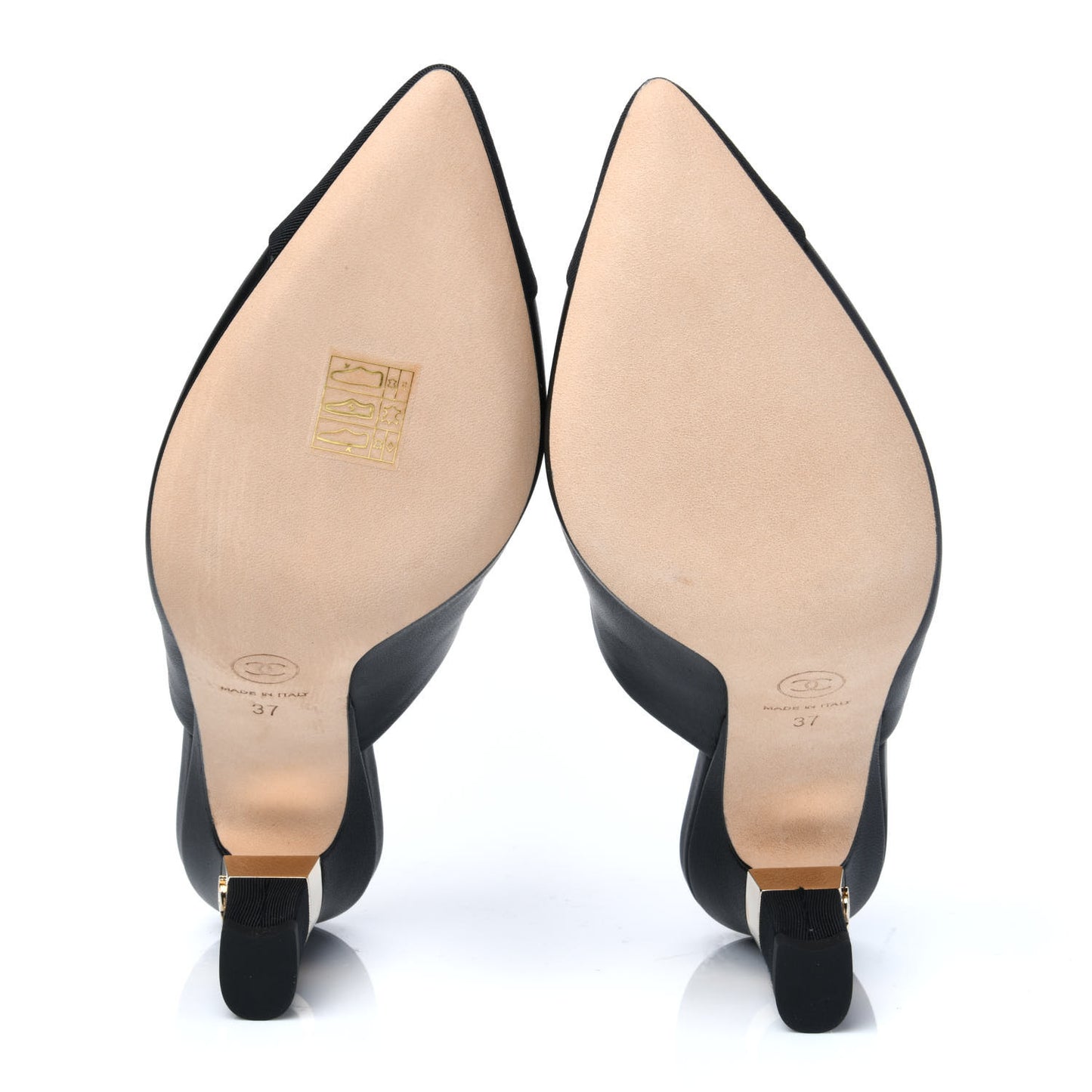 Lambskin Grosgrain Cap Toe CC Mules 37 Black