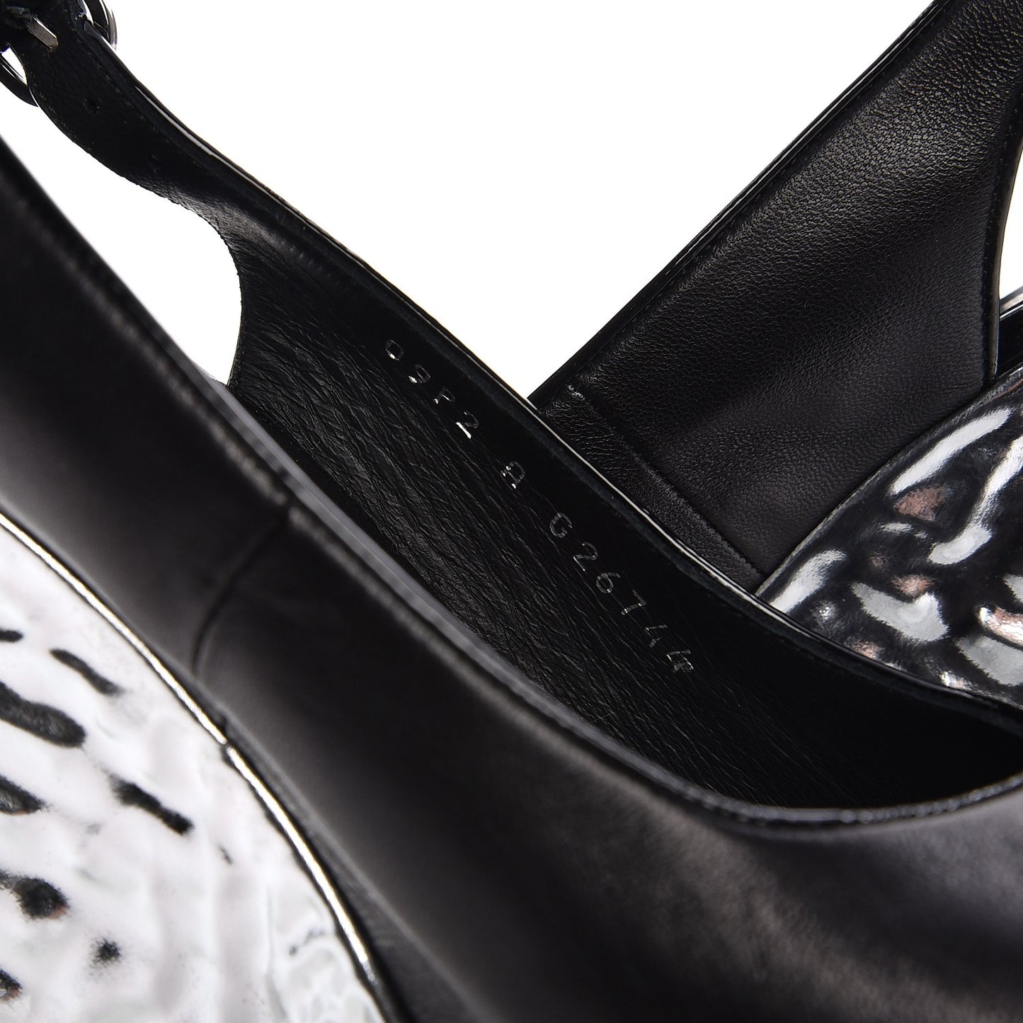 Lambskin Metallic Wedge Open Toe Pumps 40.5 Black