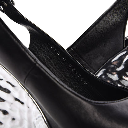 Chanel Lambskin Metallic Wedge Open Toe Pumps 40.5 Black 8 of 11