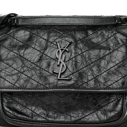 Saint Laurent Crinkled Calfskin Matelasse Monogram Medium Niki Chain Satchel Black 8 of 10