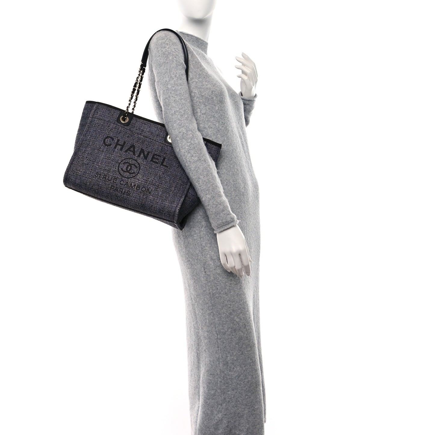 Mixed Fibers Calfskin Small Deauville Tote Blue