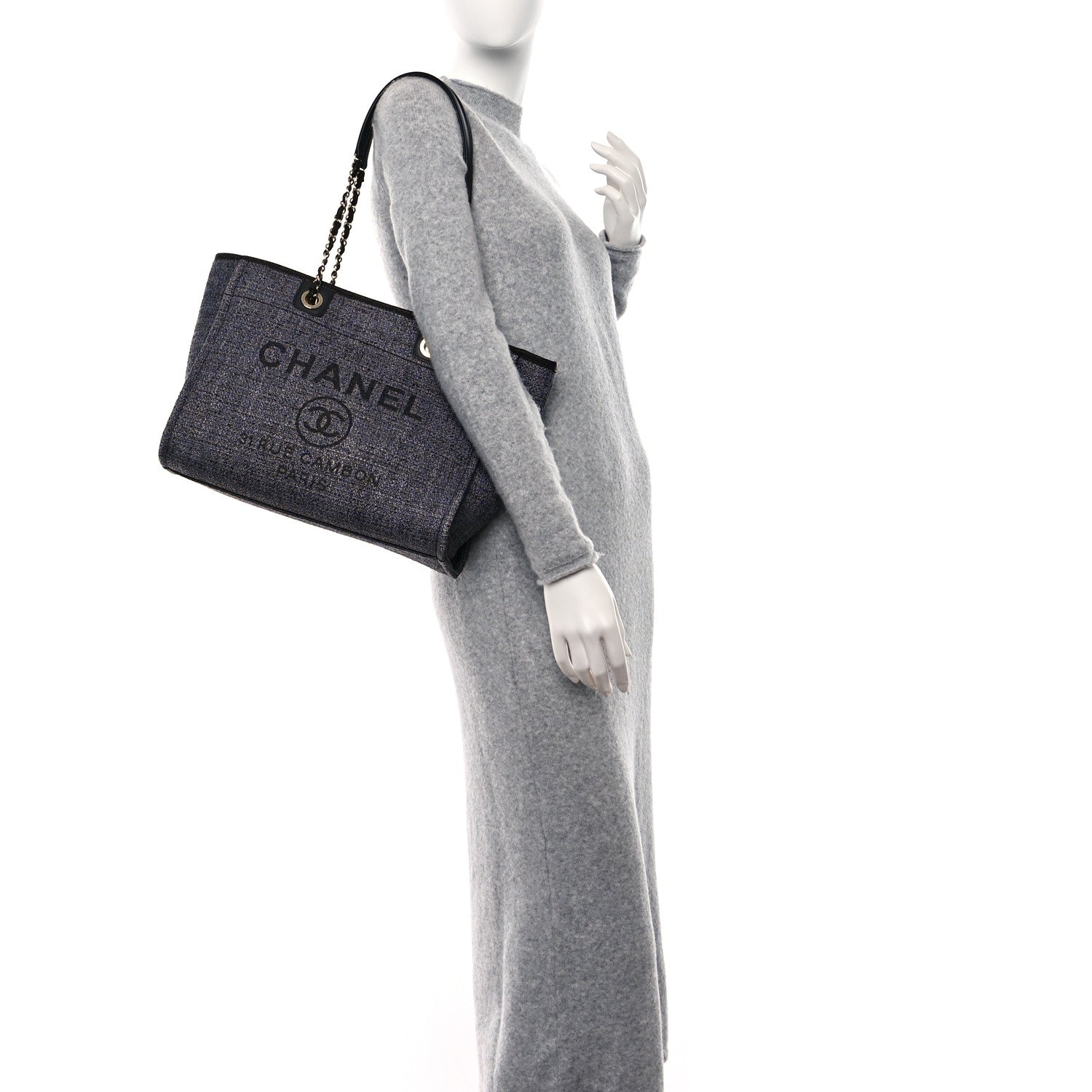 Chanel Mixed Fibers Calfskin Small Deauville Tote Blue 2 of 11