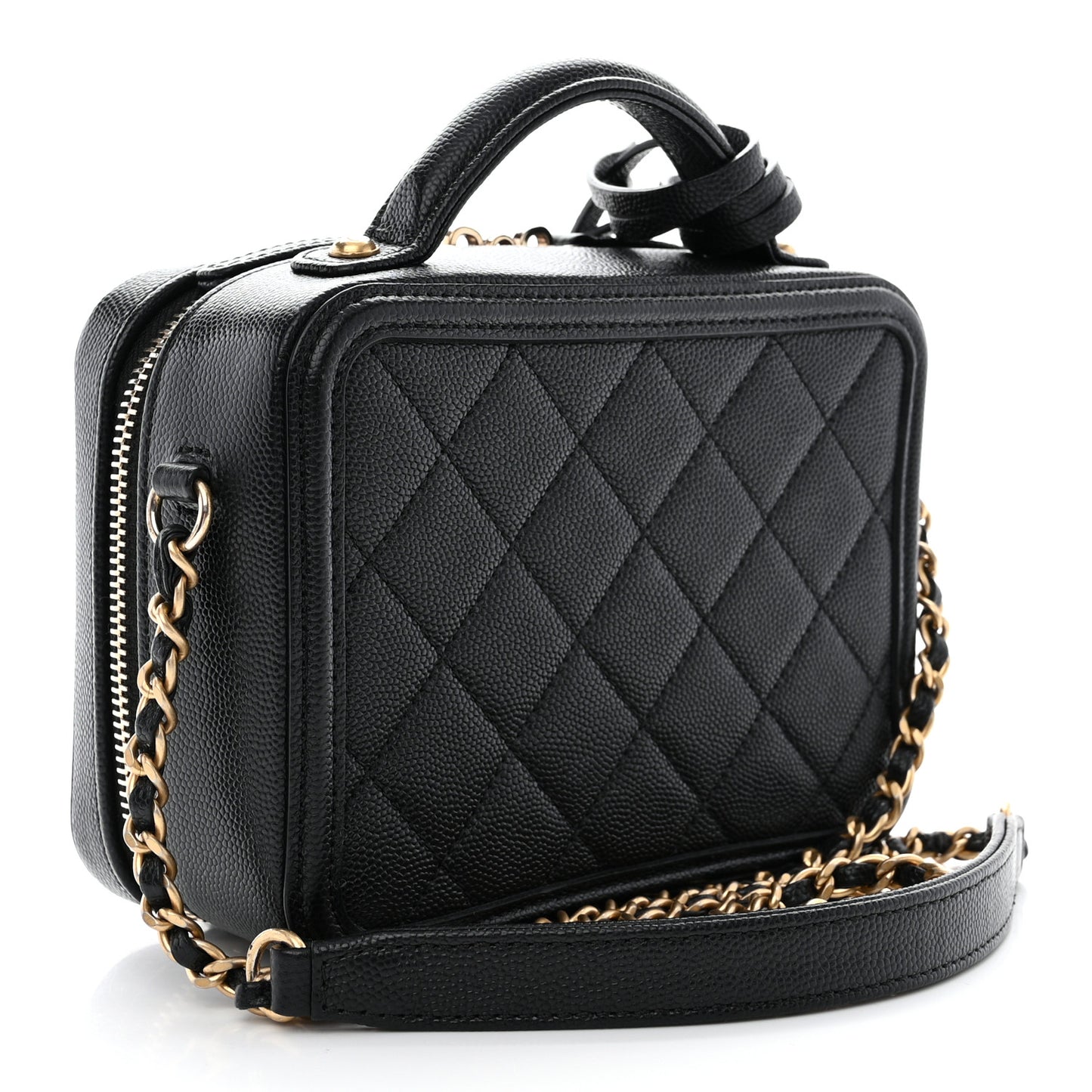 Caviar Quilted Small CC Filigree Vanity Case Black
