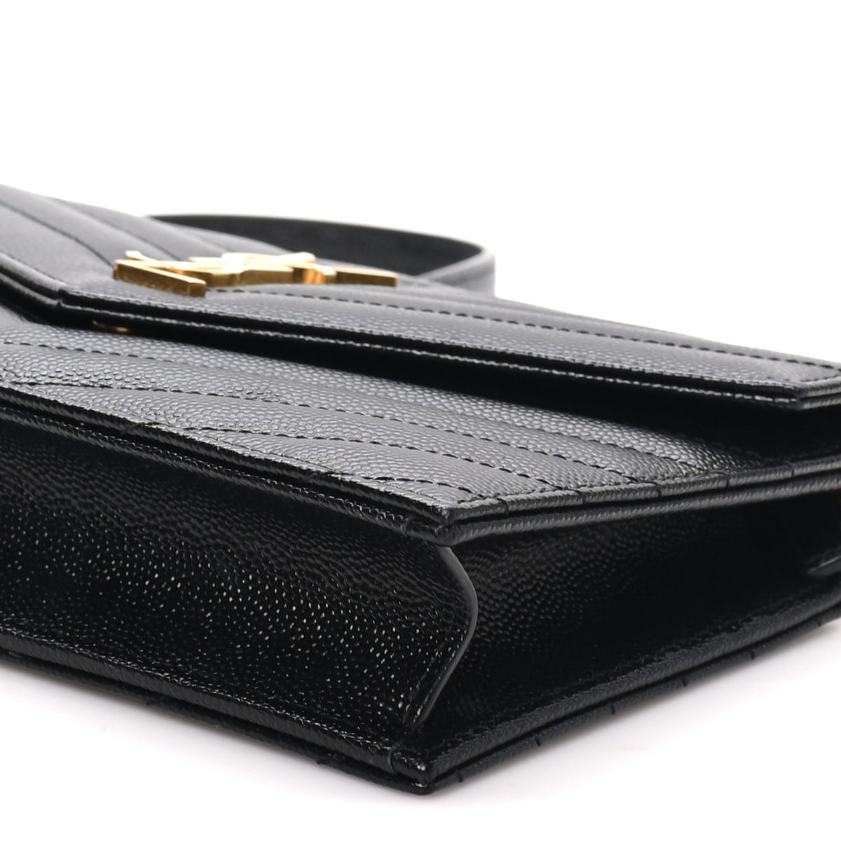 Saint Laurent Grain De Poudre Matelasse Chevron Monogram Envelope Chain Wallet Black 9 of 10