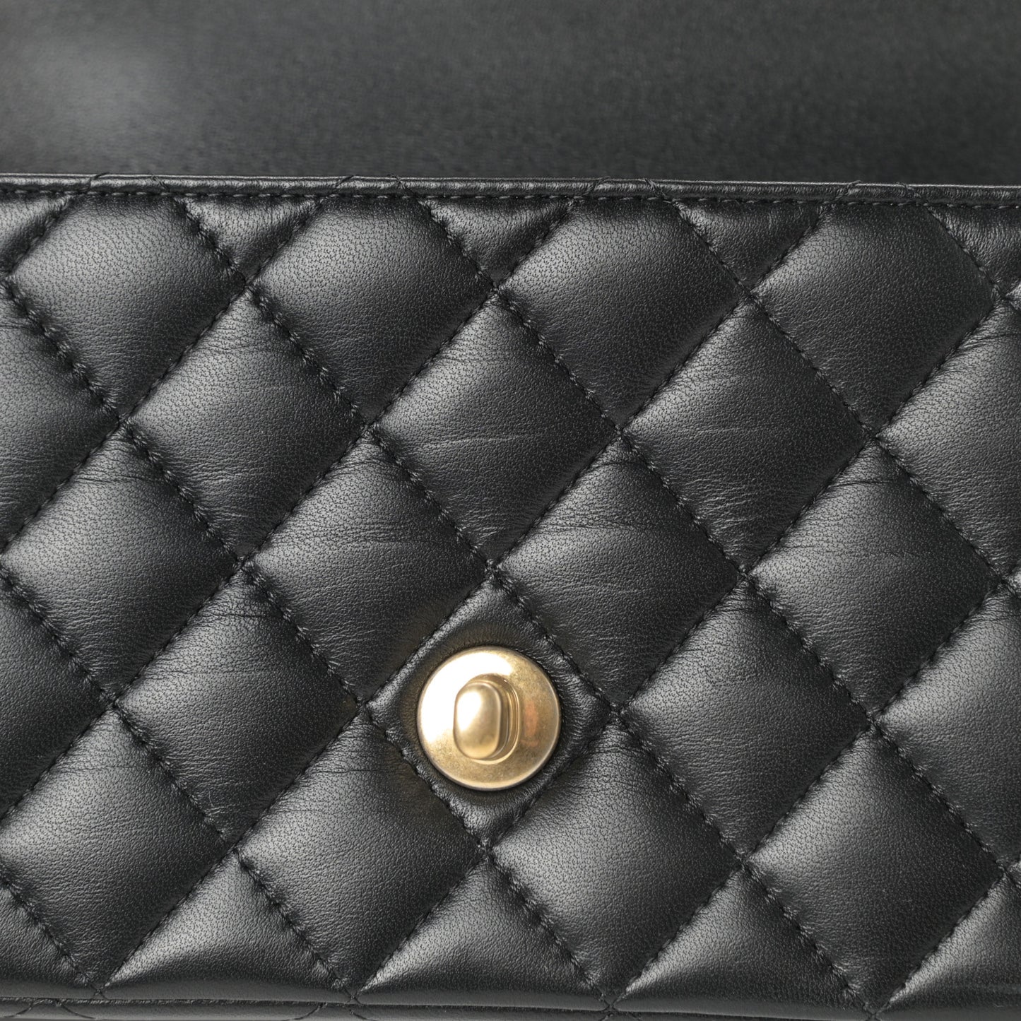 Lambskin Quilted Mini Top Handle Rectangular Flap Black