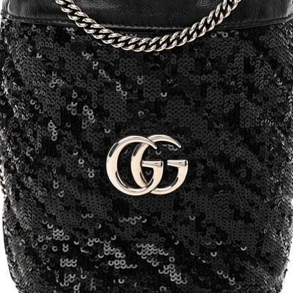 Gucci Sequin Mini GG Marmont 2.0 Bucket Bag Black 7 of 9