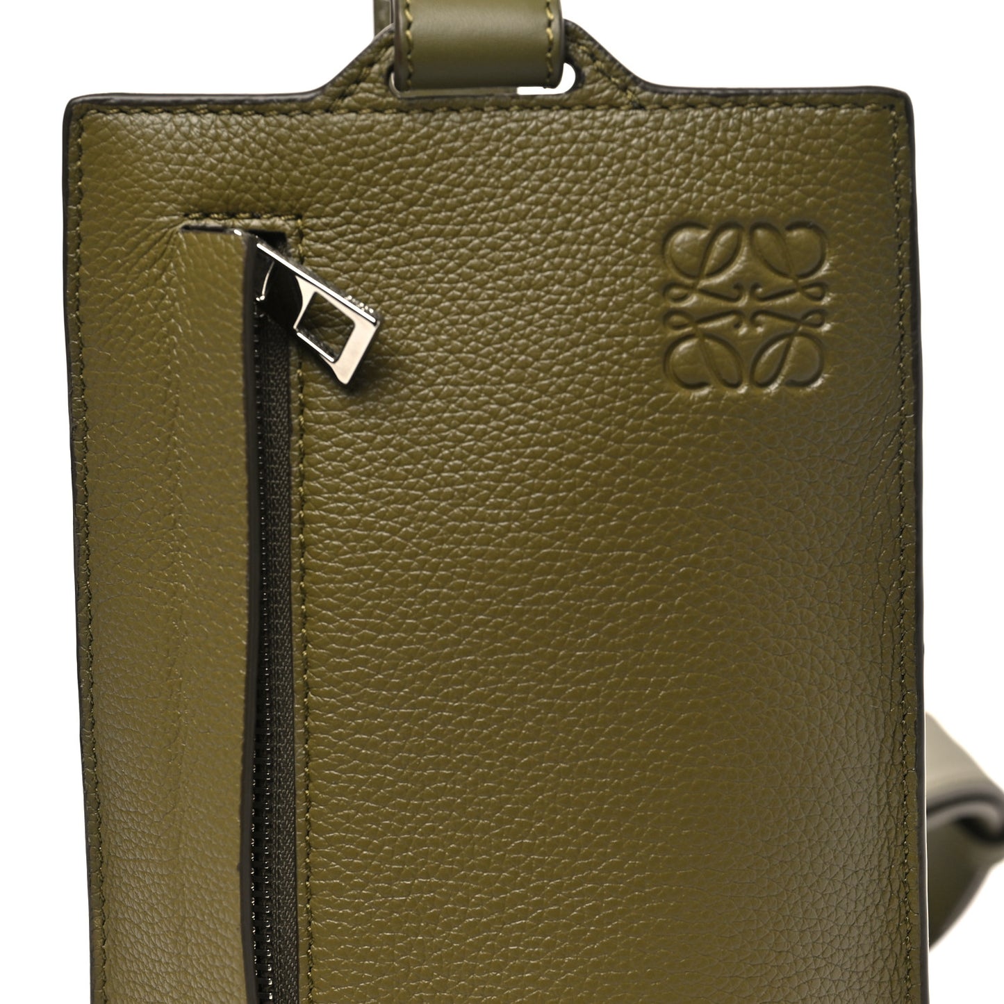 Soft Grained Calfskin Vertical T-Pocket Crossbody Bag Khaki Green