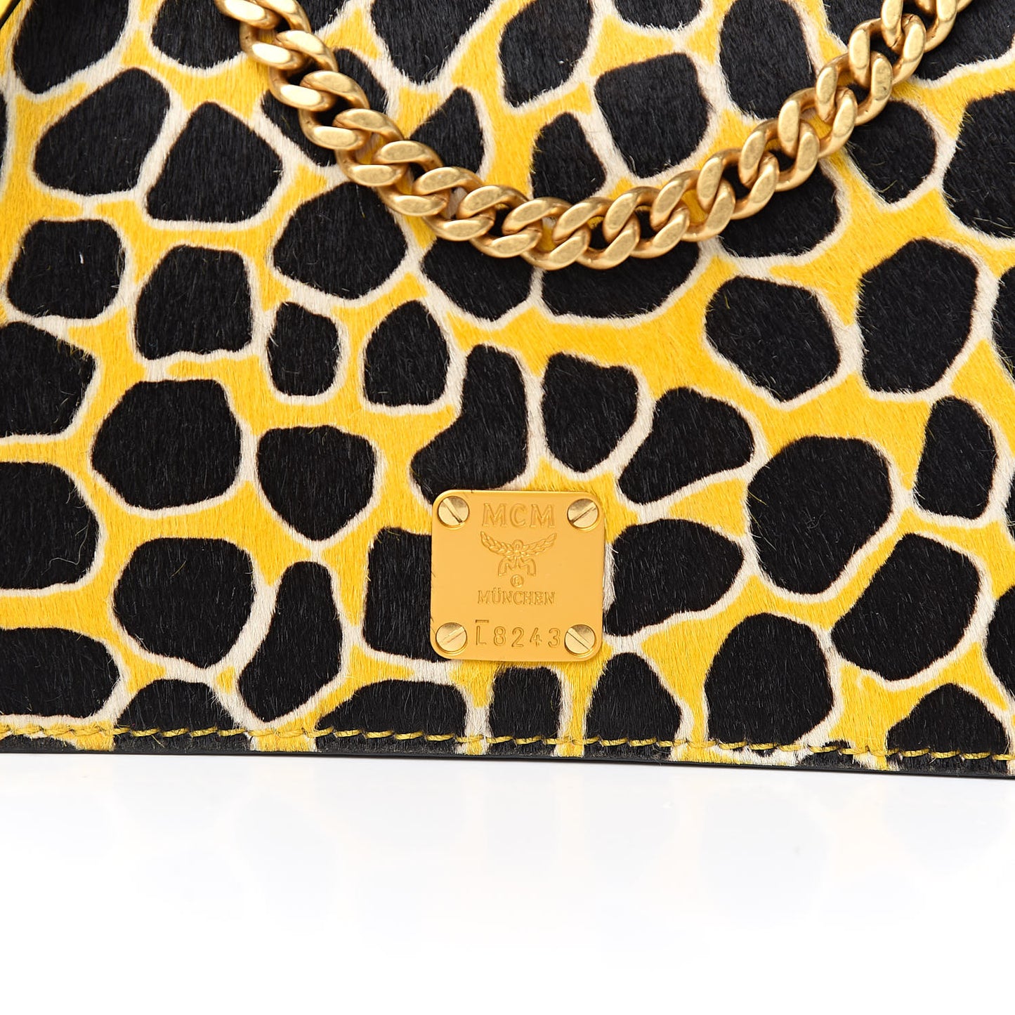 Visetos Calf Hair Giraffe Print Cross Body Yellow