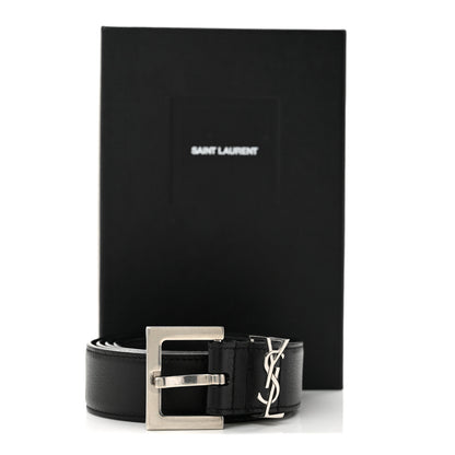 Saint Laurent Smooth Calfskin Monogram Square Buckle Belt 85 34 Black 7 of 7