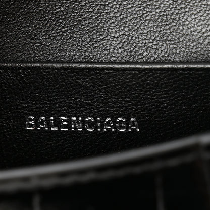 Balenciaga Shiny Calfskin Monochrome Crocodile Embossed Hourglass Top Handle Bag Mini Black 6 of 10