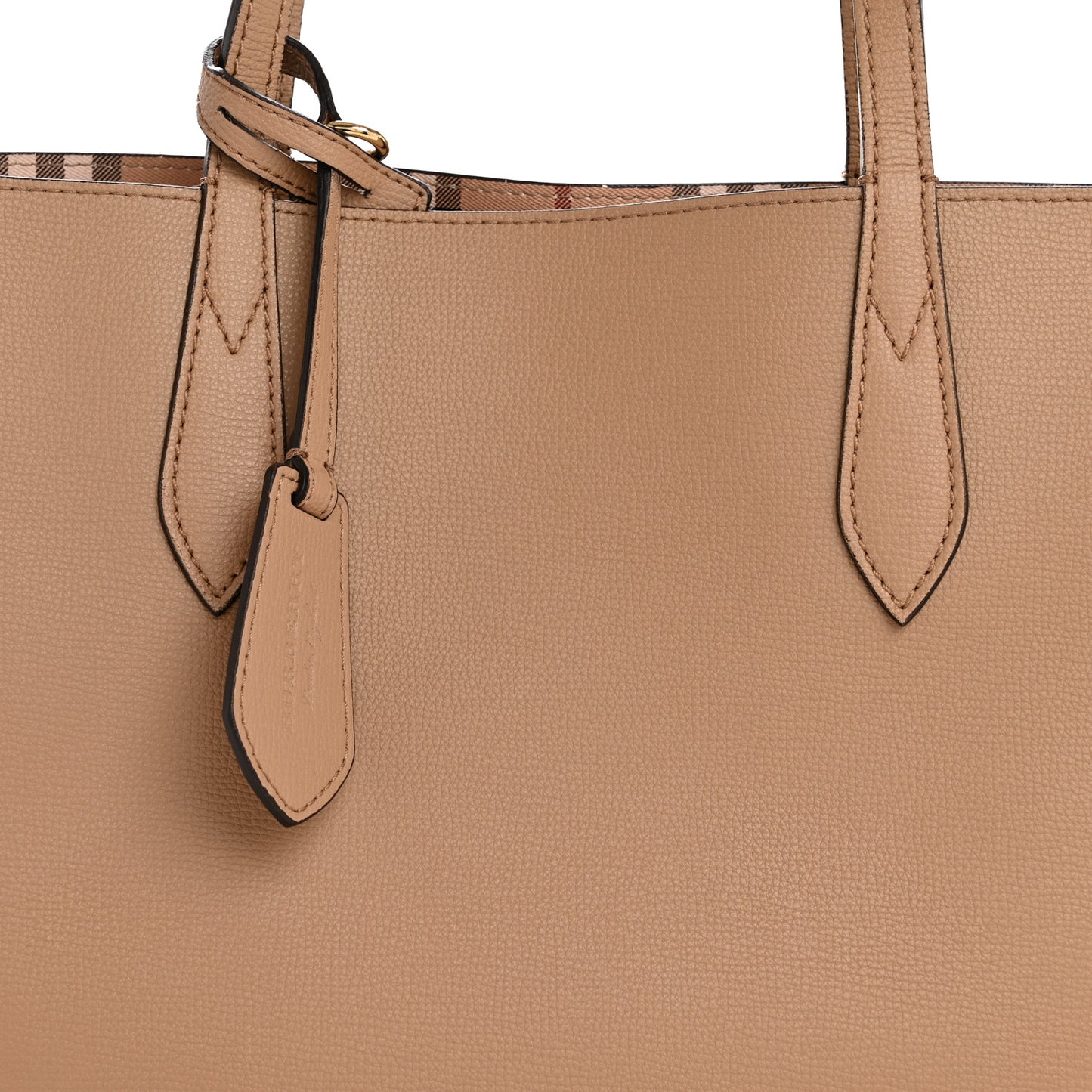Grainy Calfskin Haymarket Check Medium Reversible Tote Camel