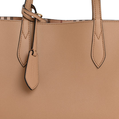 Burberry Grainy Calfskin Haymarket Check Medium Reversible Tote Camel 12 of 20