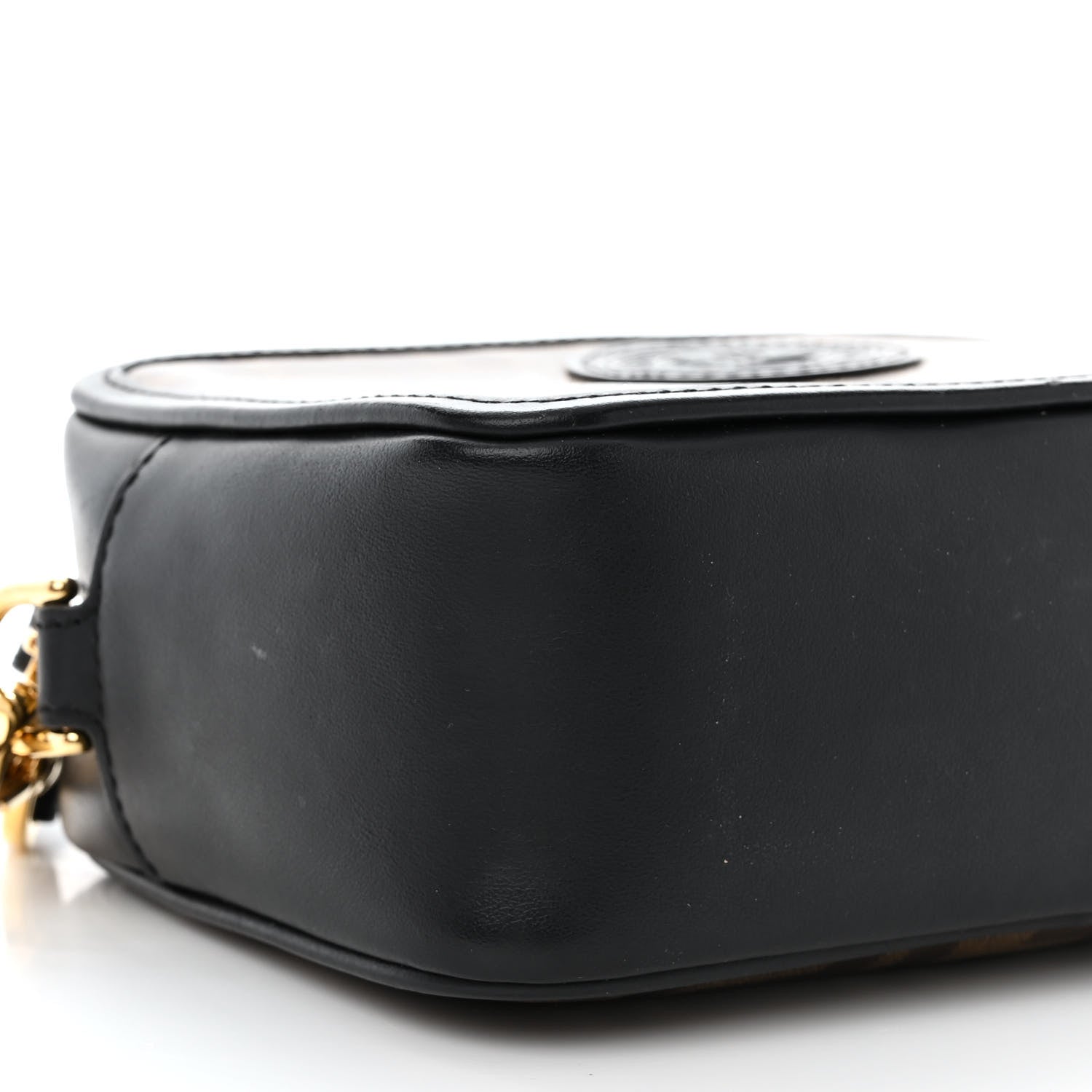 Fendi Glazed Fabric Vitello Century FF 1974 Stamp Patch Mini Camera Case Mogano Panna Black 9 of 10