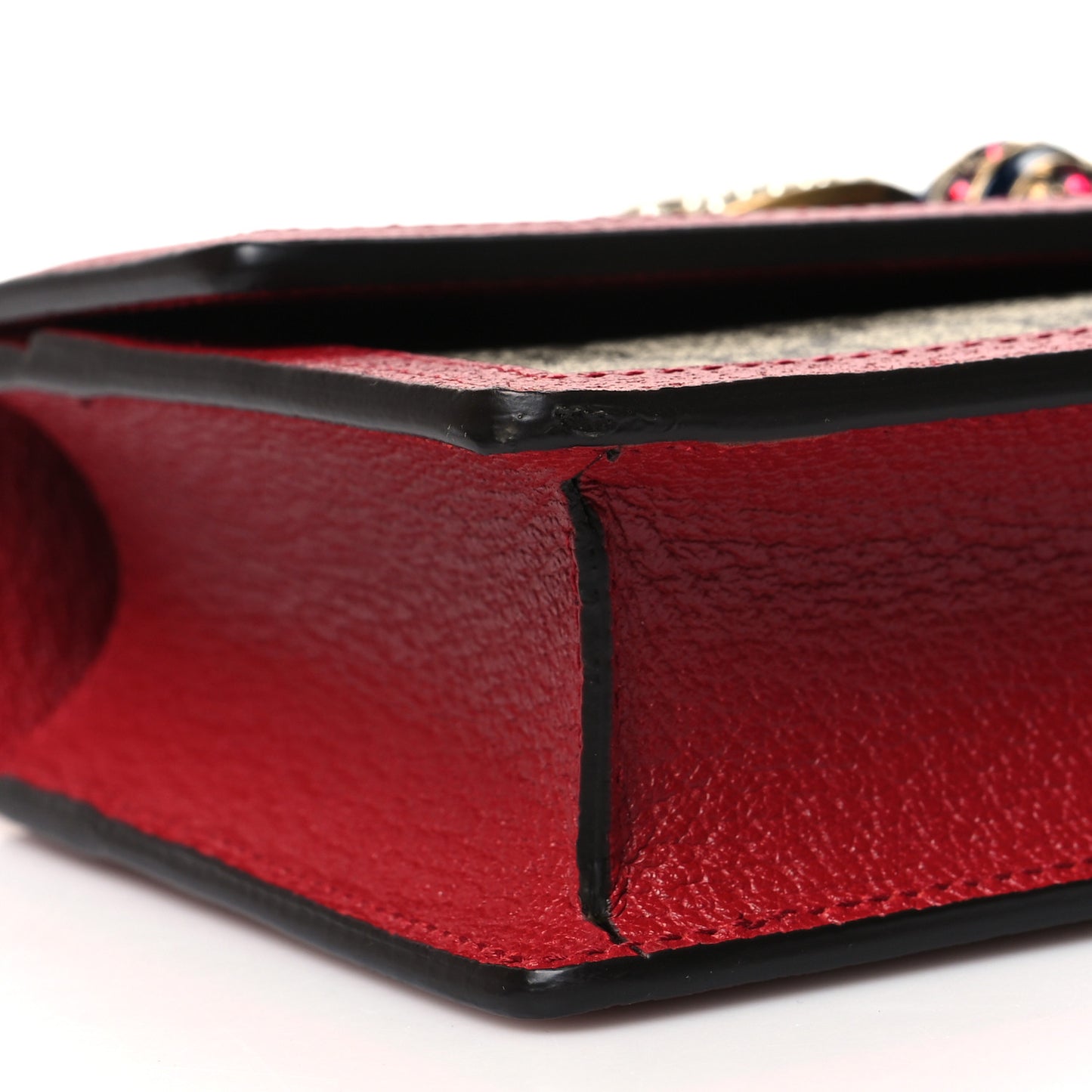 GG Supreme Monogram Web Queen Margaret Chain Wallet Red