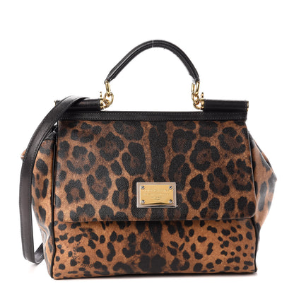 Dolce & Gabbana Dauphine Leopard Print Large Miss Sicily Satchel Black 1 of 8