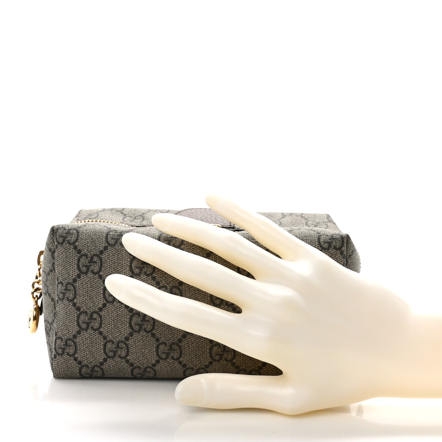 Soft GG Supreme Monogram Calfskin Medium Ophidia Cosmetic Case Beige Ebony New Acero