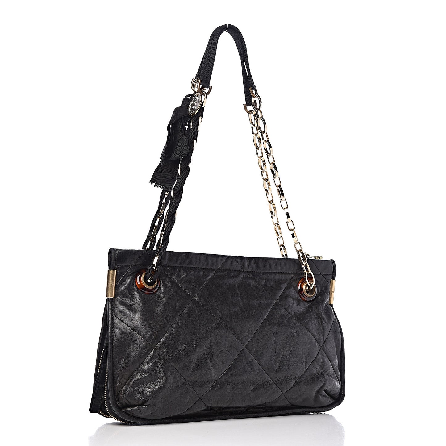 Lambskin Quilted Medium Amalia Shoulder Bag Black