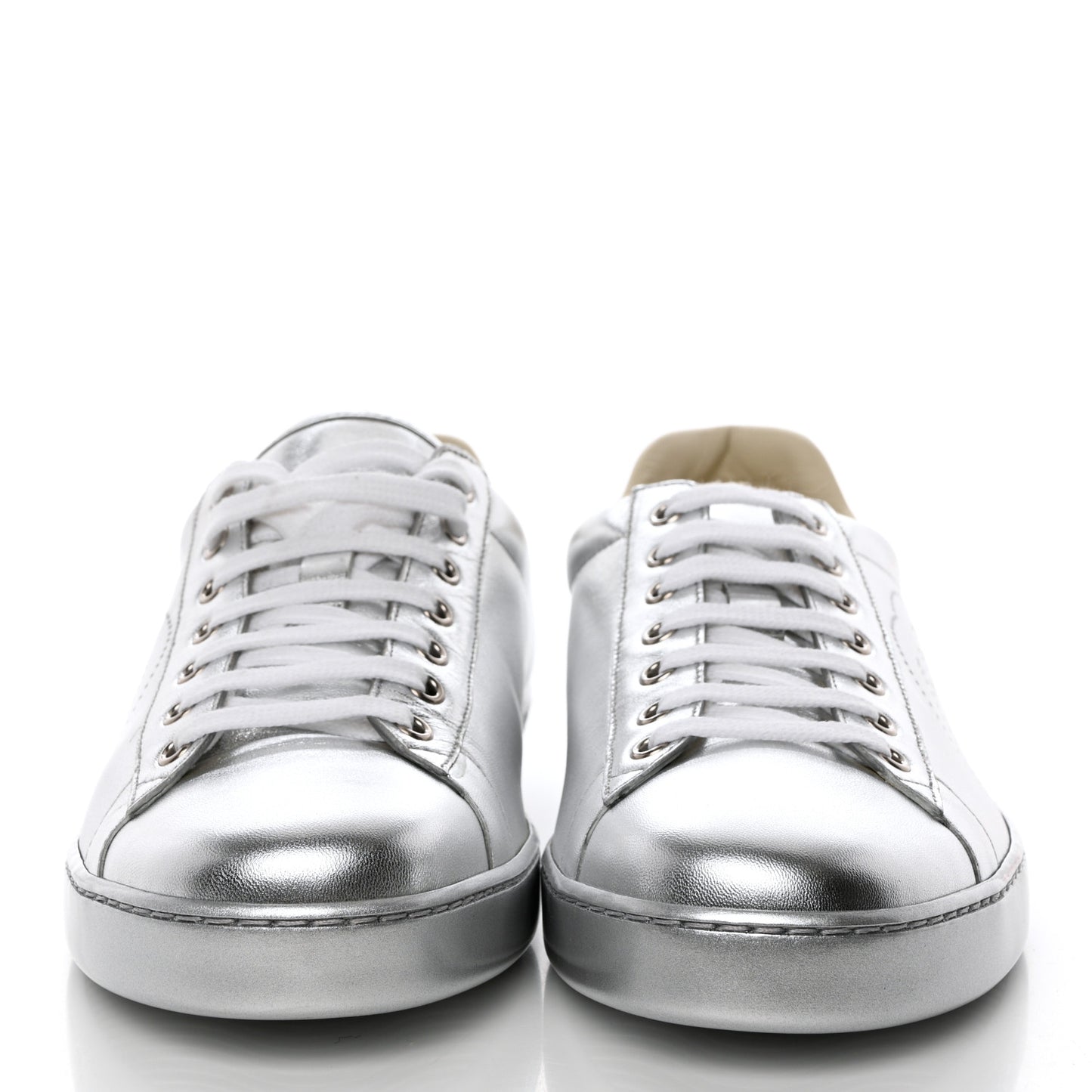 Metallic Nappa Interlocking G Perforated Mens Ace Sneakers 9 Argento