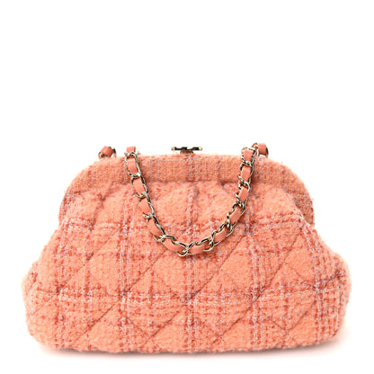 Chanel Wool Tweed Quilted CC Kisslock Clutch Coral Pink 1 of 10