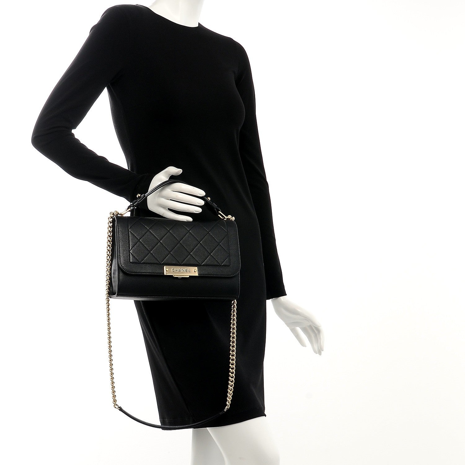 Chanel Grained Calfskin Quilted Medium Label Click Flap Bag Black 3 of 9