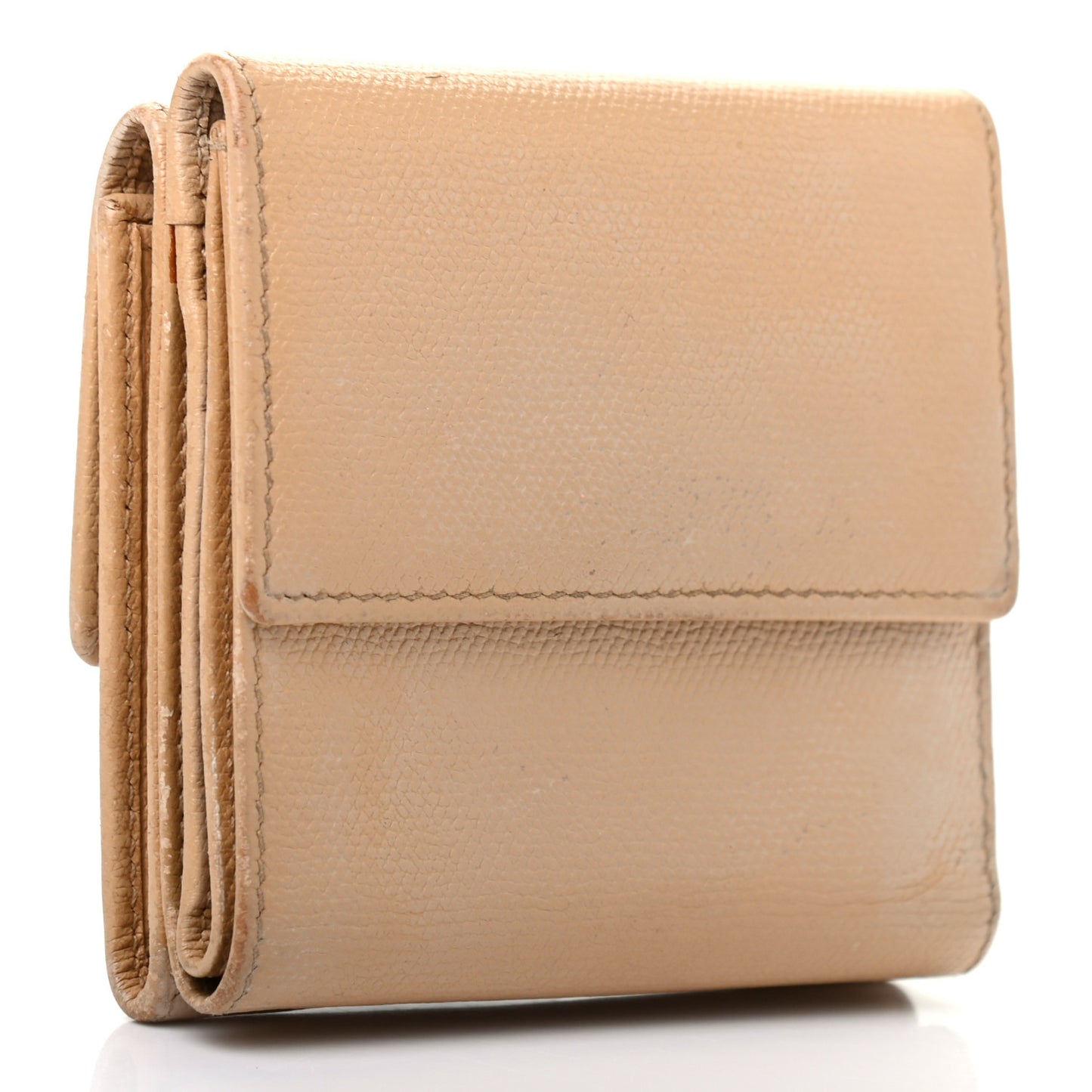 Grained Calfskin CC Button Compact Wallet Beige
